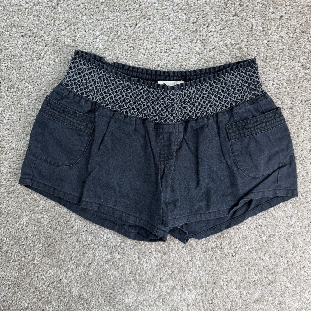 So Sweat Shorts Womens Small Black Linen Smocked Waist Pockets Summer Casual